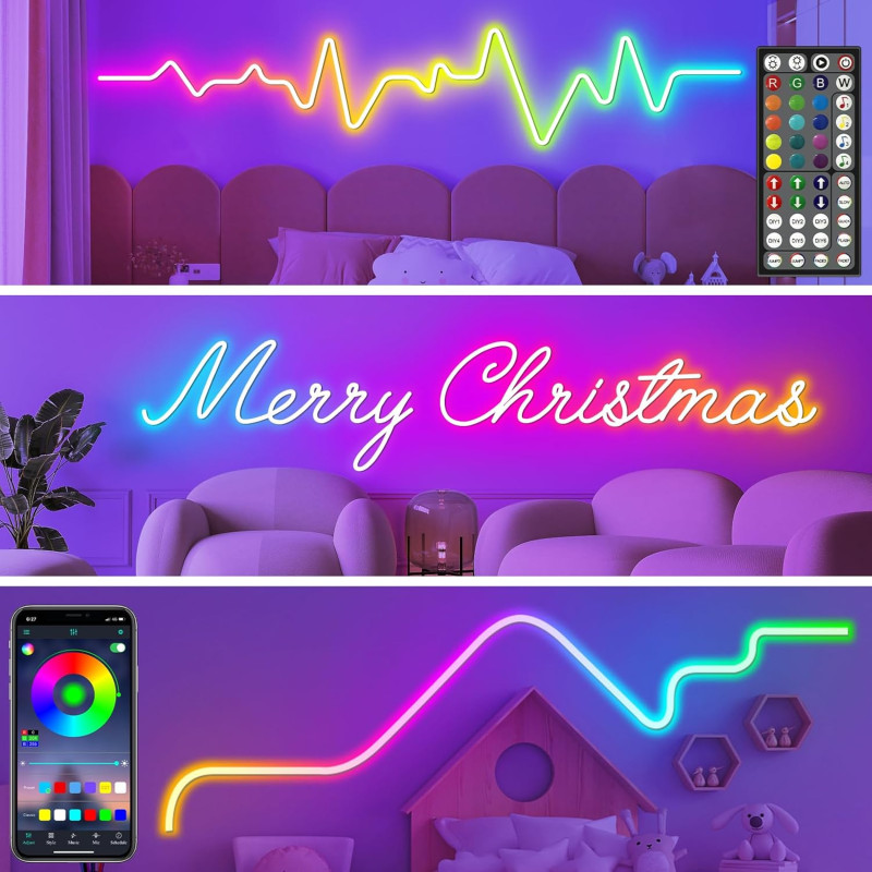 Tira de neón LED LETIANPAI RGB IP65 de 45 m con control flexible para exteriores