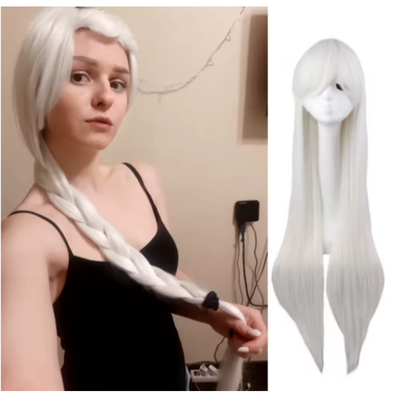 Pelucas largas blancas y rectas de 100 cm, cabello sintético de anime para cosplay para disfraz de sesión de fotos