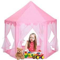 Casa de campaña castillo para niños rosa 135x140cm palacio de juguetes para que las niñas jueguen en casa y en el jardín, fácil montaje y construcción aireada