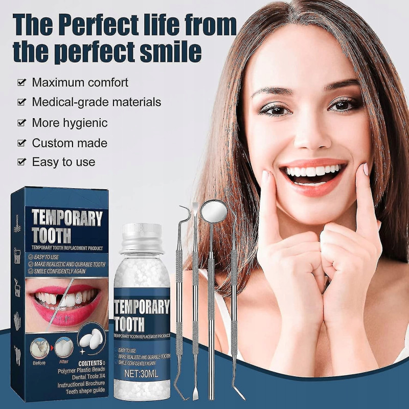 Kit de reparación dental temporal EELHOE para rellenar espacios, reconstruir coronas y mejorar la estética de la sonrisa en casa.