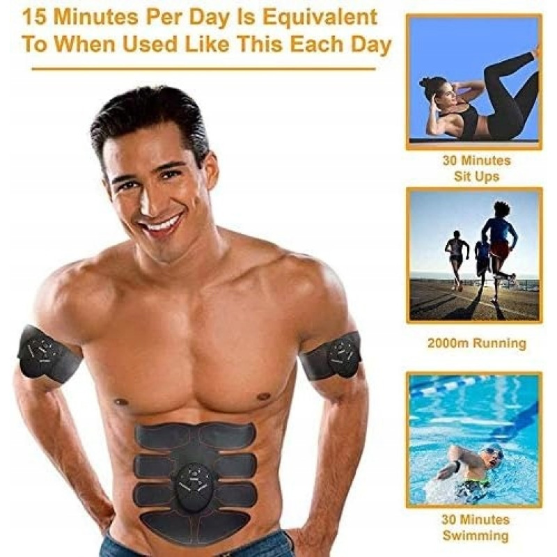 Electroestimulador muscular EMS de 6 programas para ejercicios pasivos y rehabilitación de músculos abdominales y de brazos.