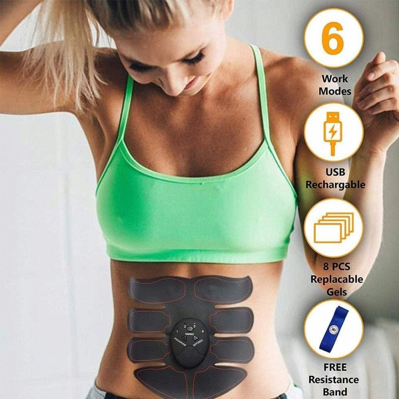 Electroestimulador muscular EMS de 6 programas para ejercicios pasivos y rehabilitación de músculos abdominales y de brazos.