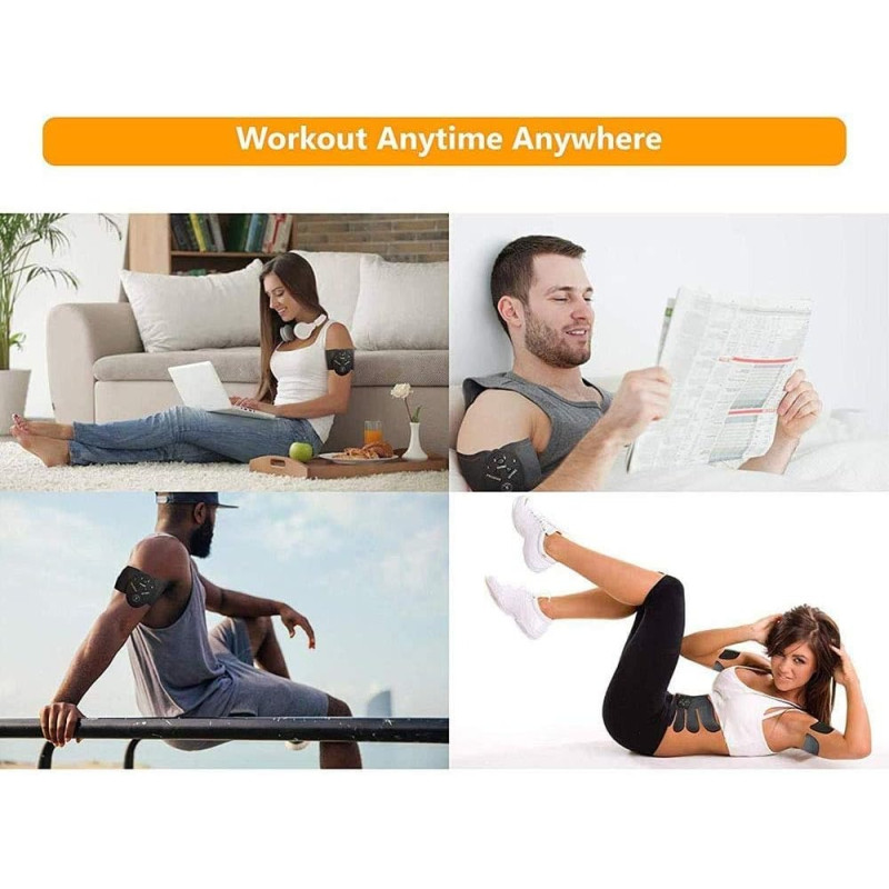 Electroestimulador muscular EMS de 6 programas para ejercicios pasivos y rehabilitación de músculos abdominales y de brazos.