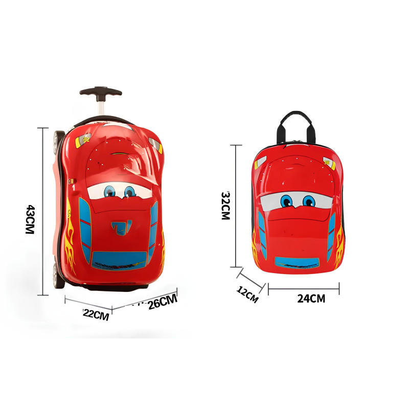 Maleta con ruedas y mochila de Rayo McQueen del set de viaje infantil Cars