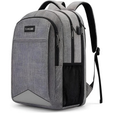 Mochila de viaje para portátil Lumesner con puerto de carga USB, color gris