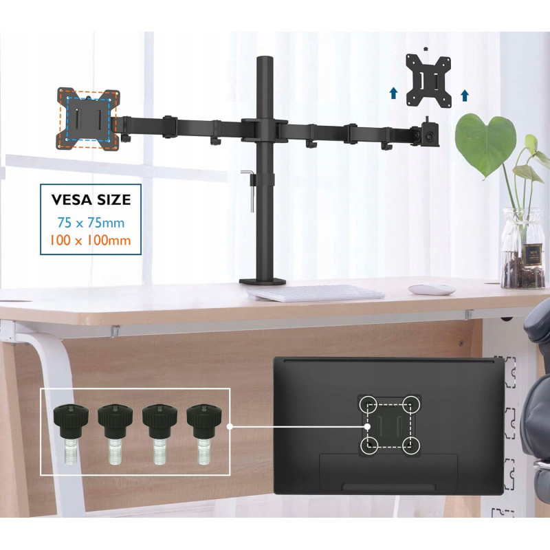Soporte para dos monitores BONTEC MDM002 de 13 a 27 pulgadas, VESA 75/100