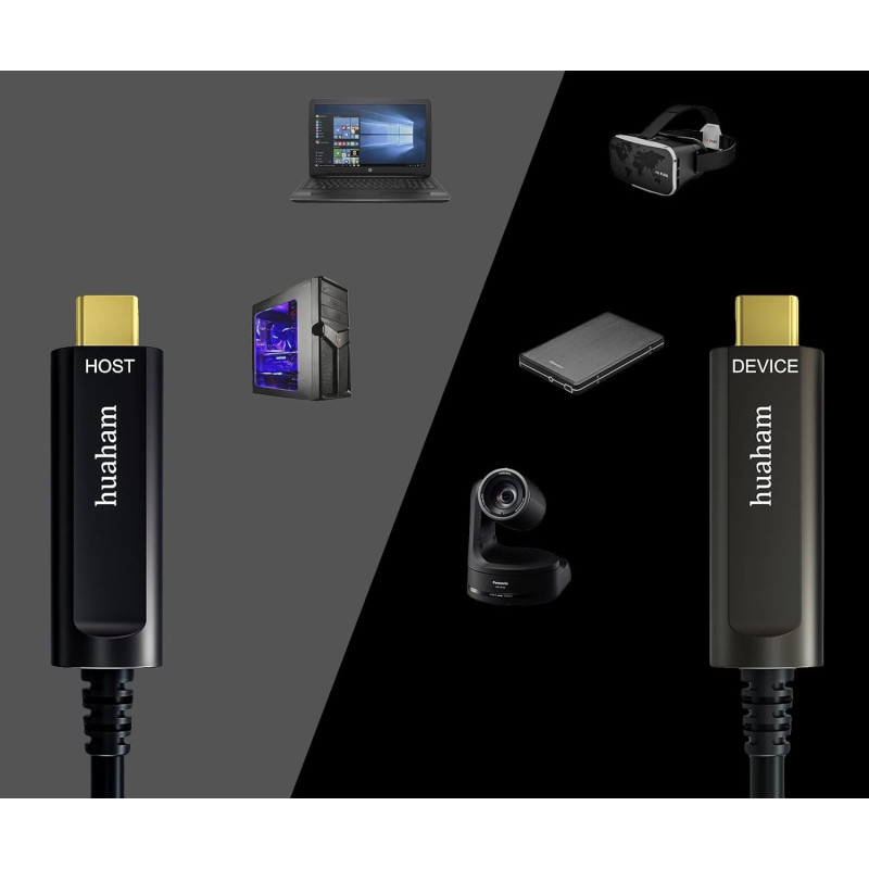 Cable de fibra óptica USB-C a USB-C USB 3.1 Huaham, 10 Gbps, hasta 15 m