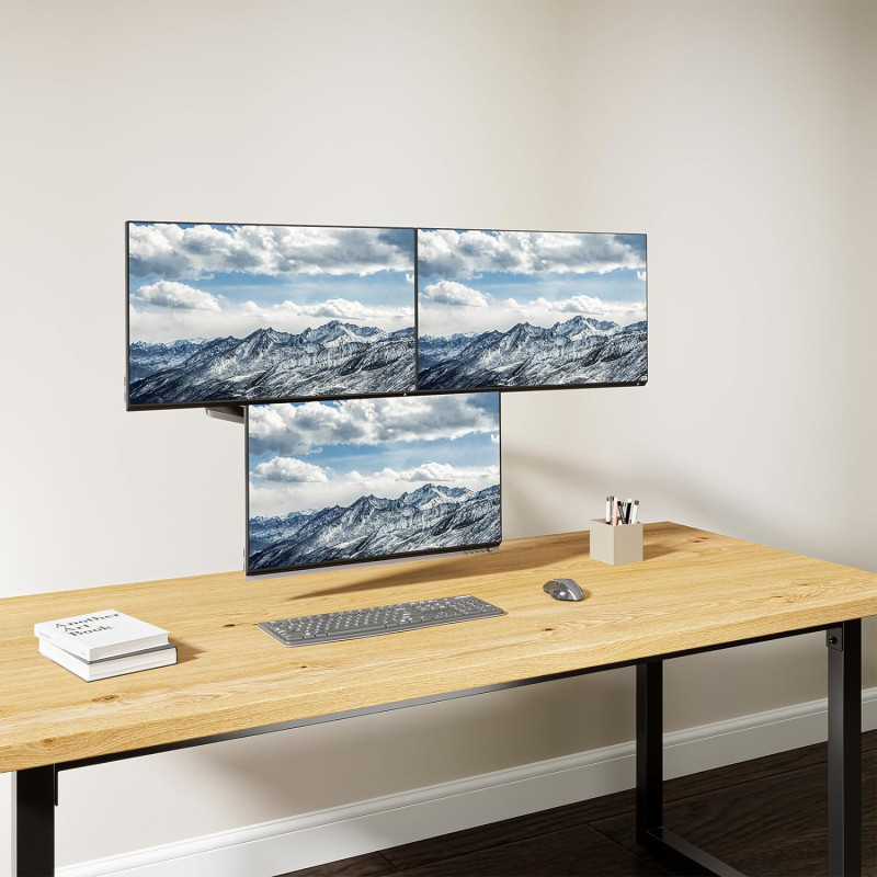 WALI GSDM003 Soporte para 3 monitores, hasta 27", VESA 75/100 mm, negro