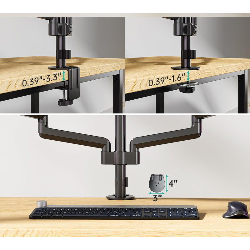 WALI GSDM003 Soporte para 3 monitores, hasta 27", VESA 75/100 mm, negro