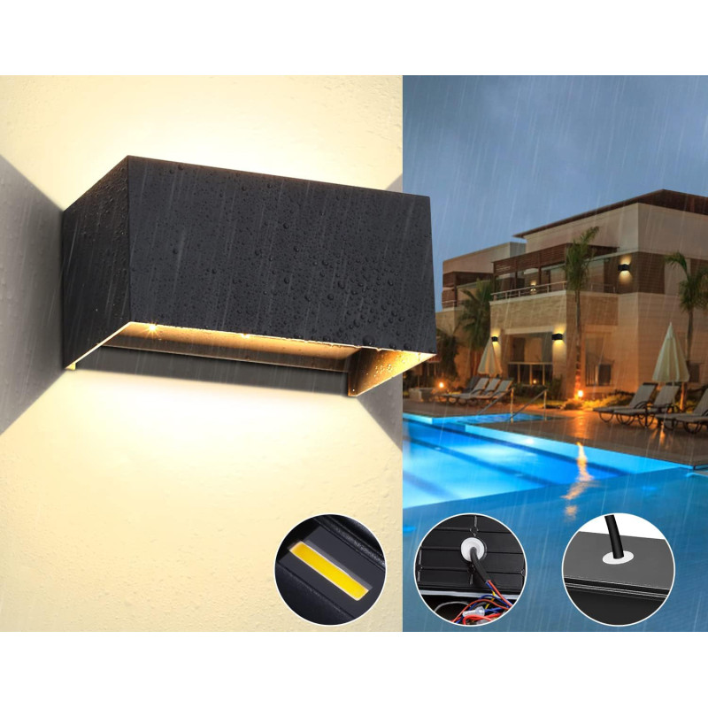 Lámpara de pared LED Kingwen, 20 W, 3000 K, IP65, negra, juego de 2