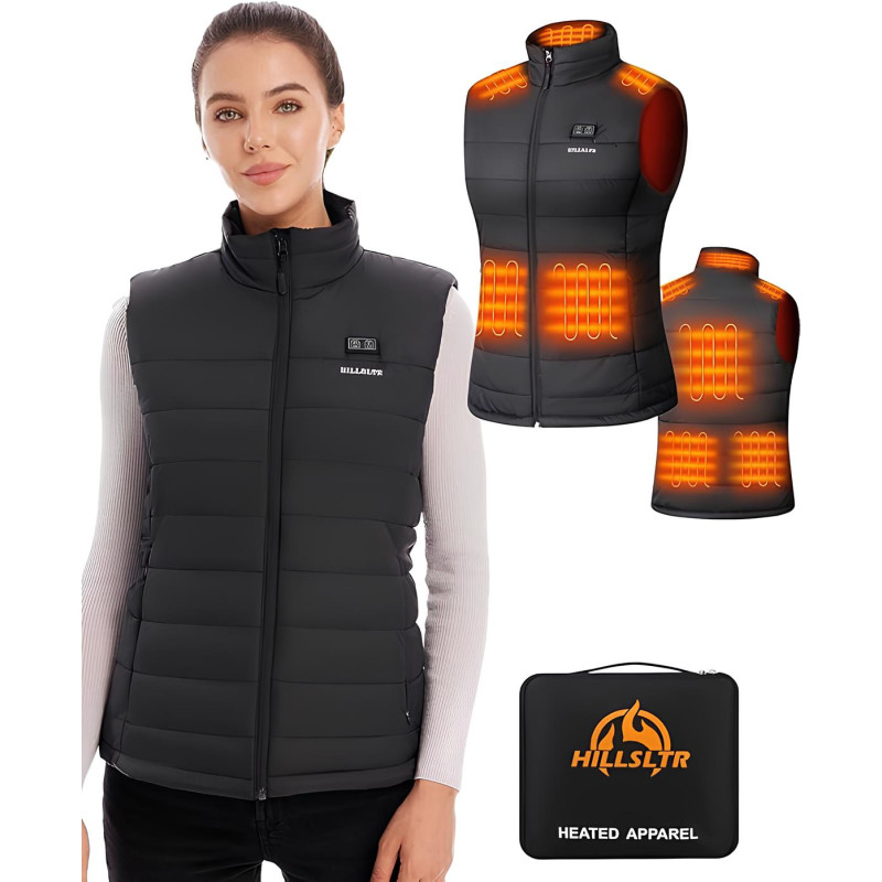 Chaleco calefactable Hillsltr, 8 zonas de calor, sin batería externa, talla S