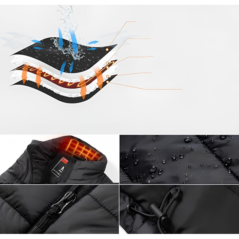 Chaleco calefactable Hillsltr, 8 zonas de calor, sin batería externa, talla S