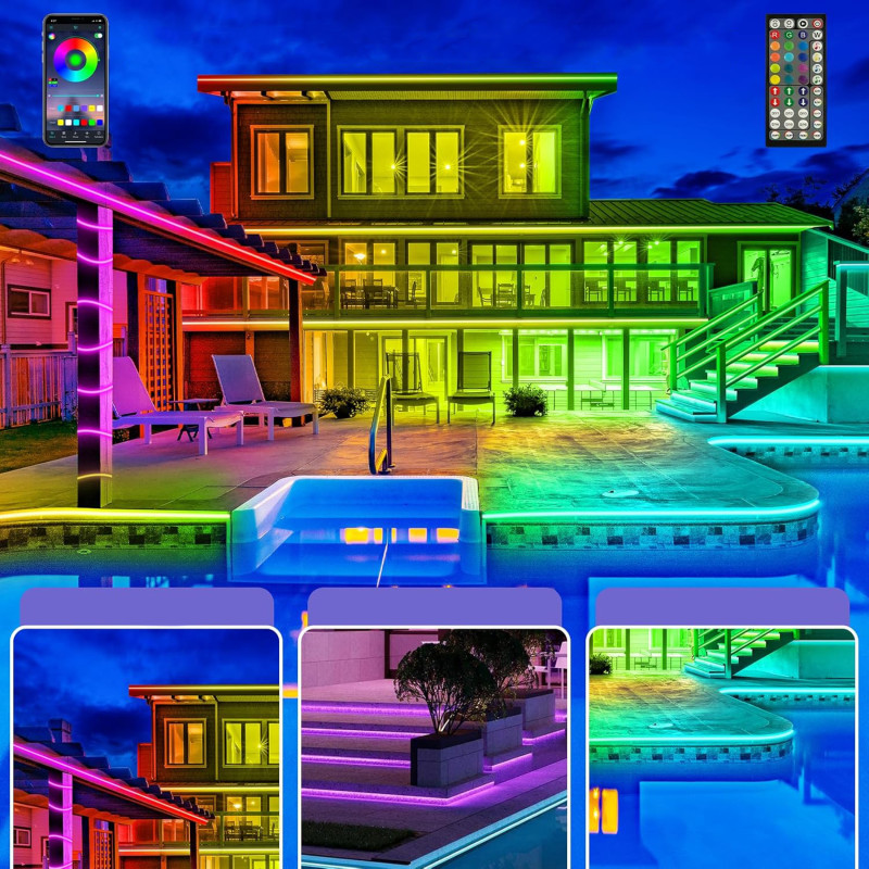 Tira de LED LETIANPAI, IP68, 30 m, luz de sincronización musical de múltiples colores, brillo ajustable.