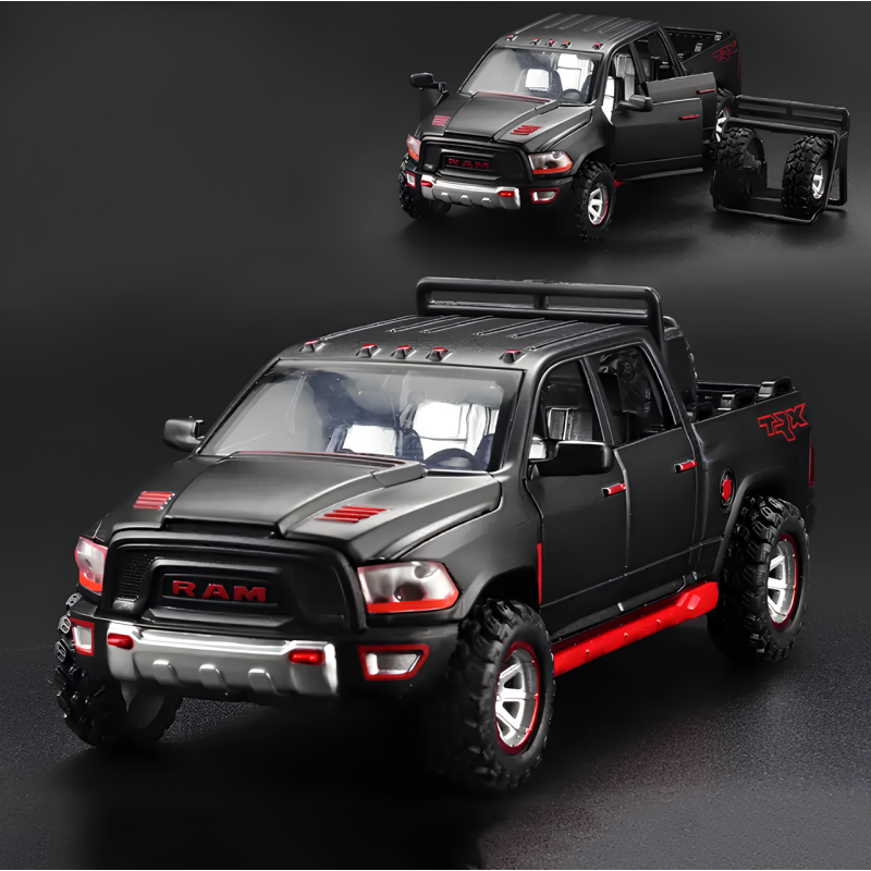 Dodge Ram TRX - Modelo de coche de metal a escala 1:32, miniatura realista con puertas que se abren y tracción trasera