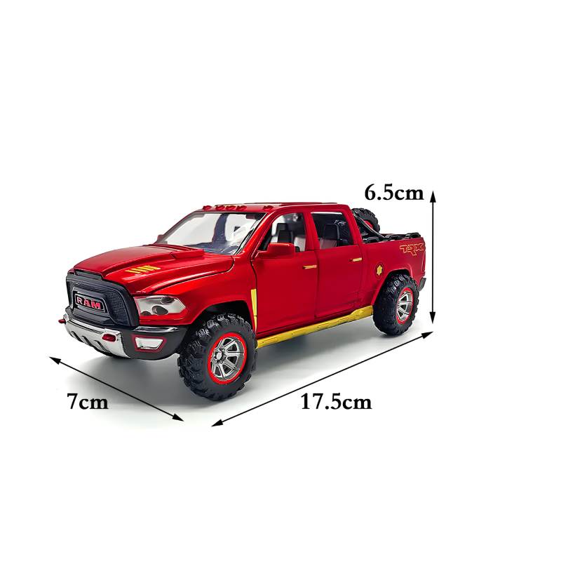 Dodge Ram TRX - Modelo de coche de metal a escala 1:32, miniatura realista con puertas que se abren y tracción trasera