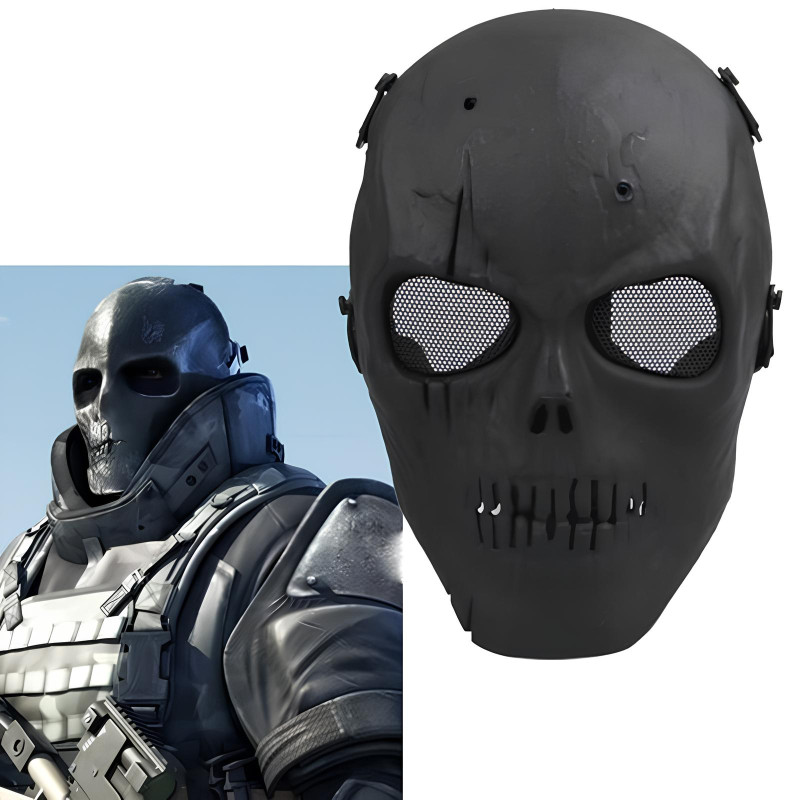 Máscara negra RESTEQ para casco de airsoft y motocicleta para Halloween