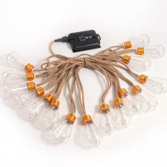 Guirnalda LED solar de 10 m con cuerda de cáñamo, luces navideñas vintage, duraderas.